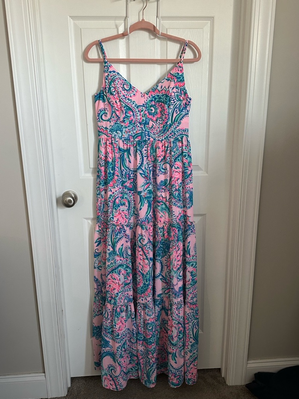 Lilly Pulitzer Pink and Teal Paisley Maxi Dress